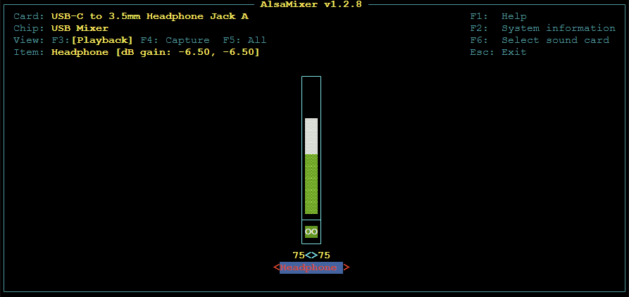 Screenshot of AlsaMixer